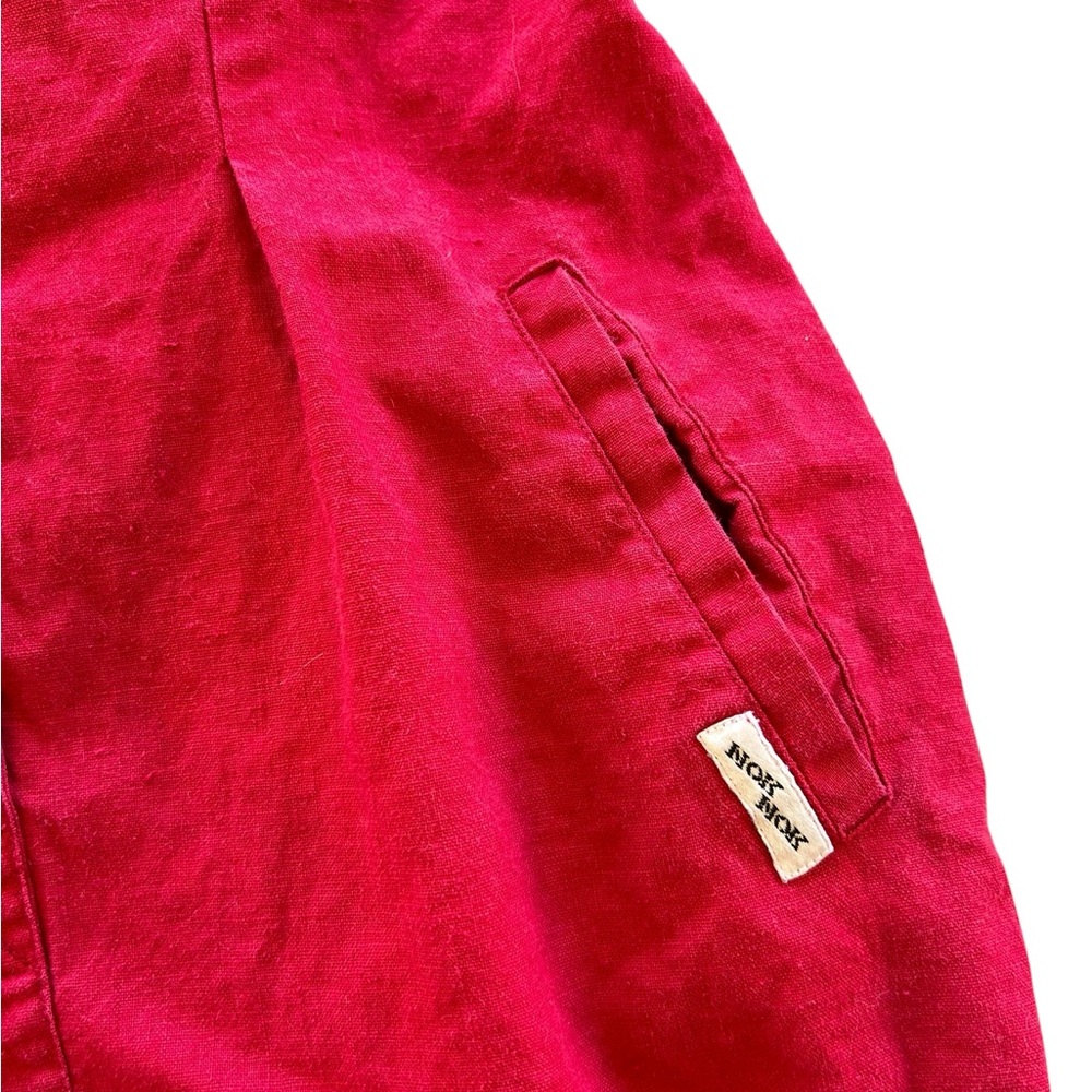 Vintage 80s Skirt Jumpsuit Red Snaps Pockets High Neck Nok Nok Dolman Sleeve - Picture 4 of 6